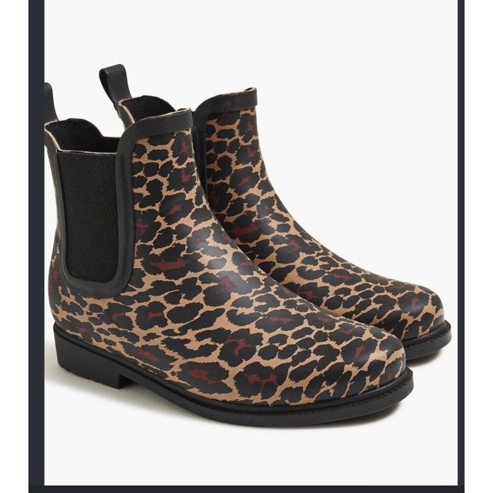 J.Crew Boots Womens 10 Multicolor Chelsea Rain Booties Pull On Leopard Heels